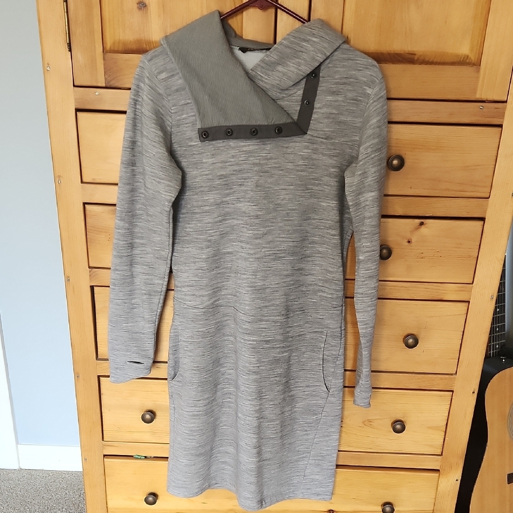Gray Women's Wool Dress with Button Detail